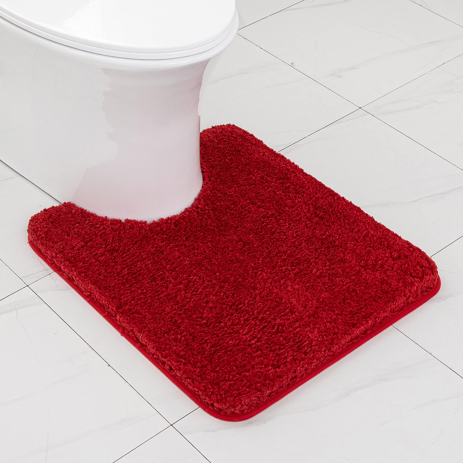 MIULEE U Shape Bath Mat Super Absorbent WC Toilet Rug Non Slip Mat Super Soft Floor Mat Washable Rugs Cozy and Shaggy Rug Carpet for Bathroom Red 1 Piece 50 x 60 cm 20x24 Inch