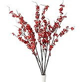HANDIC Artificial Cherry Blossom Branches 5pack 39" Faux Flower Stems for Home Wedding Decor (5, Red)