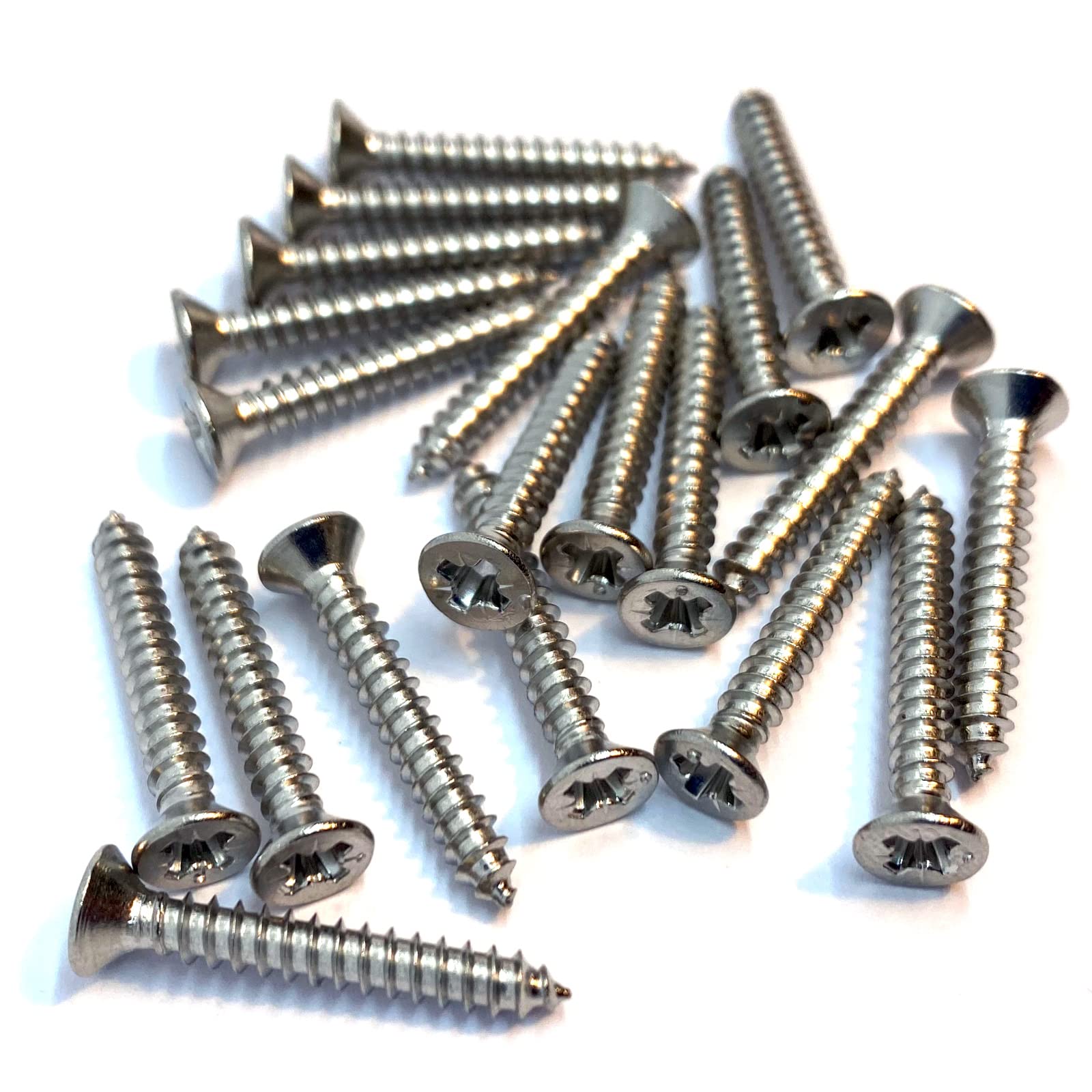 No.6 x 1" (3.5mm x 25mm) Pozi Countersunk Self-Tapping Screw DIN7982 - A4 (316) Stainless Steel (Pack of 20)