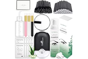 LUMIYA 250ml/8.45fl.oz Eyelash Extension Cleanser Lash Shampoo Mini USB Portable Lash Fan Eyelid Shampoo Brush Eye Gel Pads Wash Bottle Mascara Brush Microbrush Makeup Remover Pad,Gentle Oil Free(Original)
