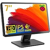 ROADOM 7" Touchscreen Monitor, 1024x600 IPS Raspberry Pi Screen, HDMI | 5-Point Touch, Dual Speakers, Plug &amp; Play, Pi 5/4/3/Zero, Home Assistant, Gaming, PC Sub-Monitor, 3 Display Modes, with Case