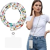 LXUEJIE Universal Phone Lanyard Crossbody Neck Strap with Natural Stone Crystal Charm, Crystal Phones Straps Crossbody and Wrist Lanyard, Anti-Theft Cross Body Phone Strap for Keys Wallet, ID Badge