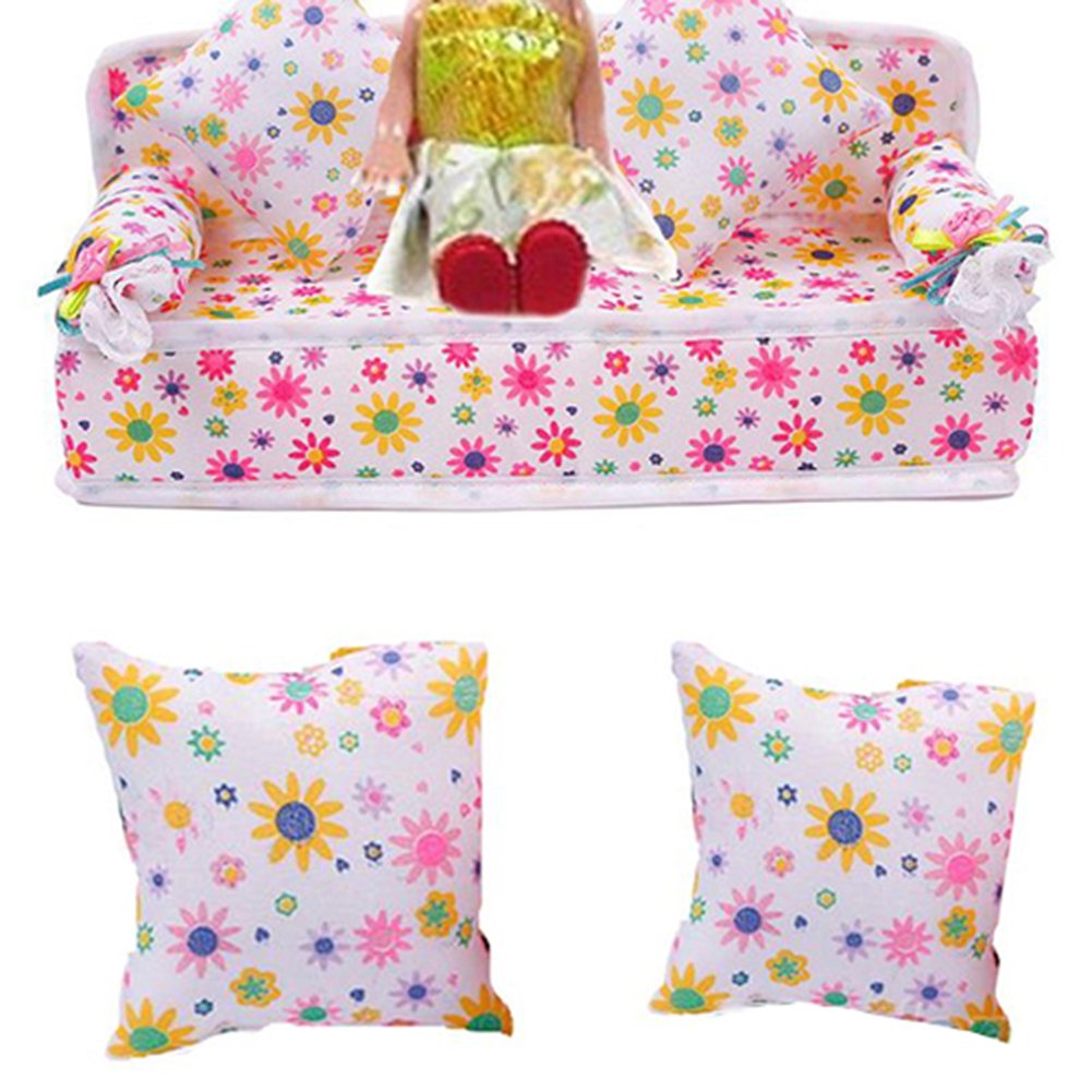Lovely Mini Furniture Flower Print Sofa Couch With 2 Cushions For