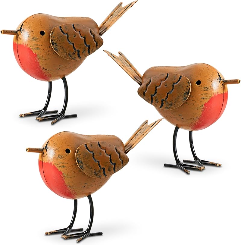 REDSTAR 3pc Decorative Red Robin Ornaments Garden Outdoor Statues