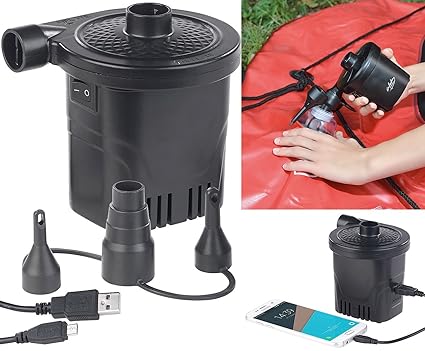 infactory Akku Pumpe: 2in1-Akku-Luftpumpe mit Powerbank-Funktion & USB-Ladekabel, 250 l/Min (Elektro Luftpumpe)