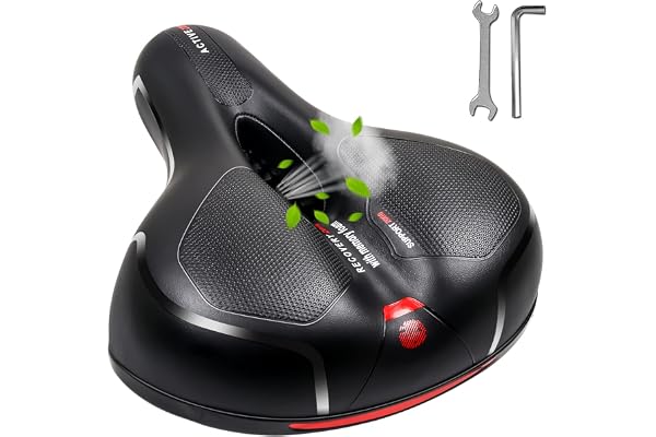 MSDADA Comfortable Bike Seat Cushion - Wide Bicycle Seat Comfort for Men Women with Dual Shock Absorption - Memory Foam Paddi