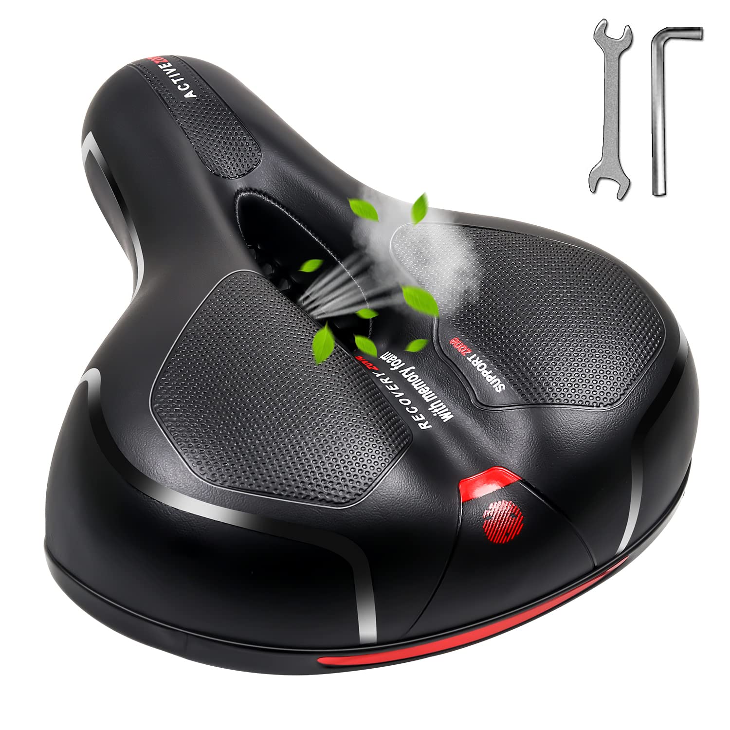 Comfortable Bike Seat Cushion for Men & Women, MSDADA Wide Bike Saddle, Bicycle Accessories for Mountain Bikes, Exercise Bikes, Ladies Bikes, City Bikes(Red)