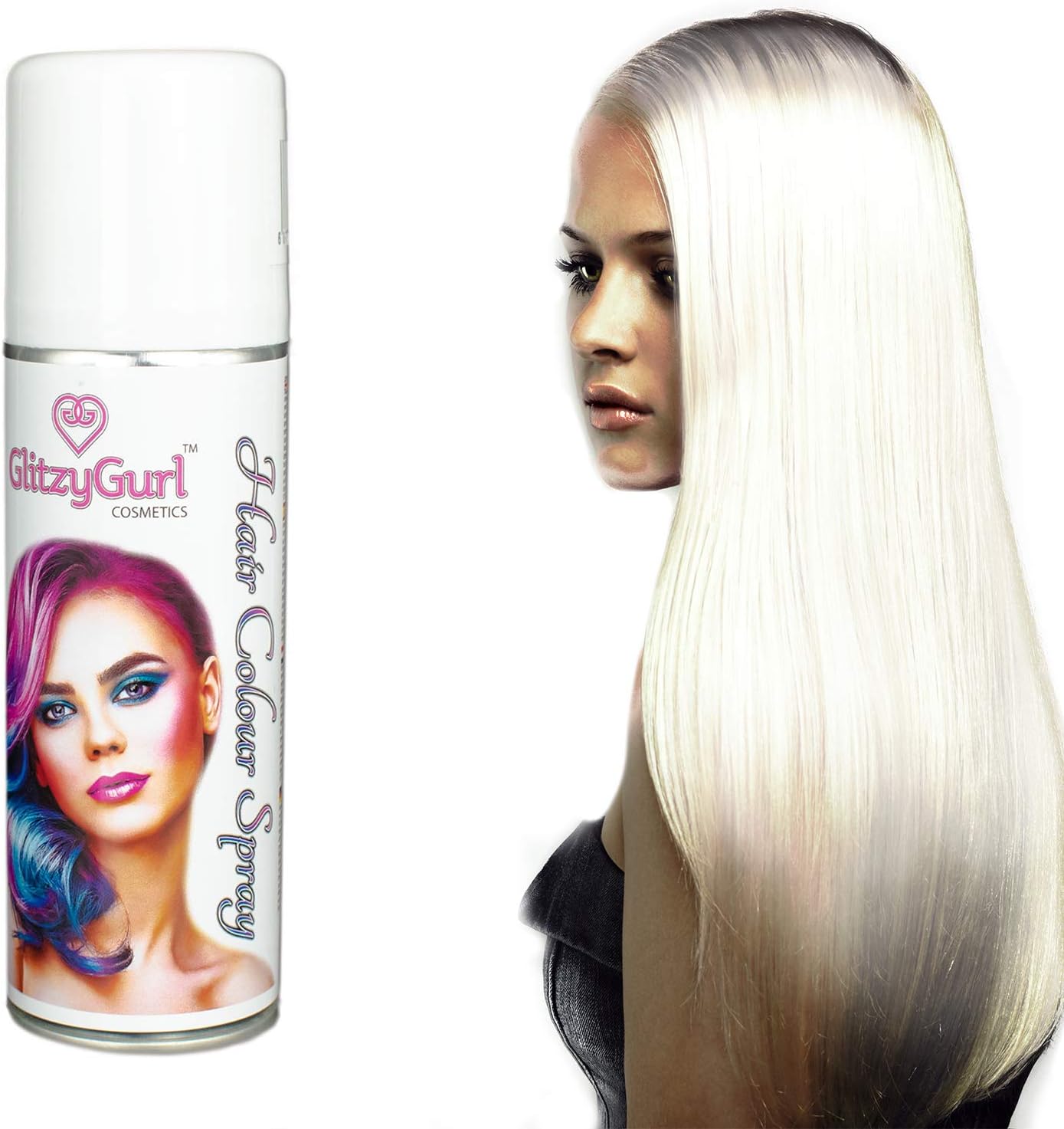 Hair Colour Spray 125ml Temporary Hair Kids Adults Halloween Temporary Dye Made in UK (White), 125 ml (Pack of 1)