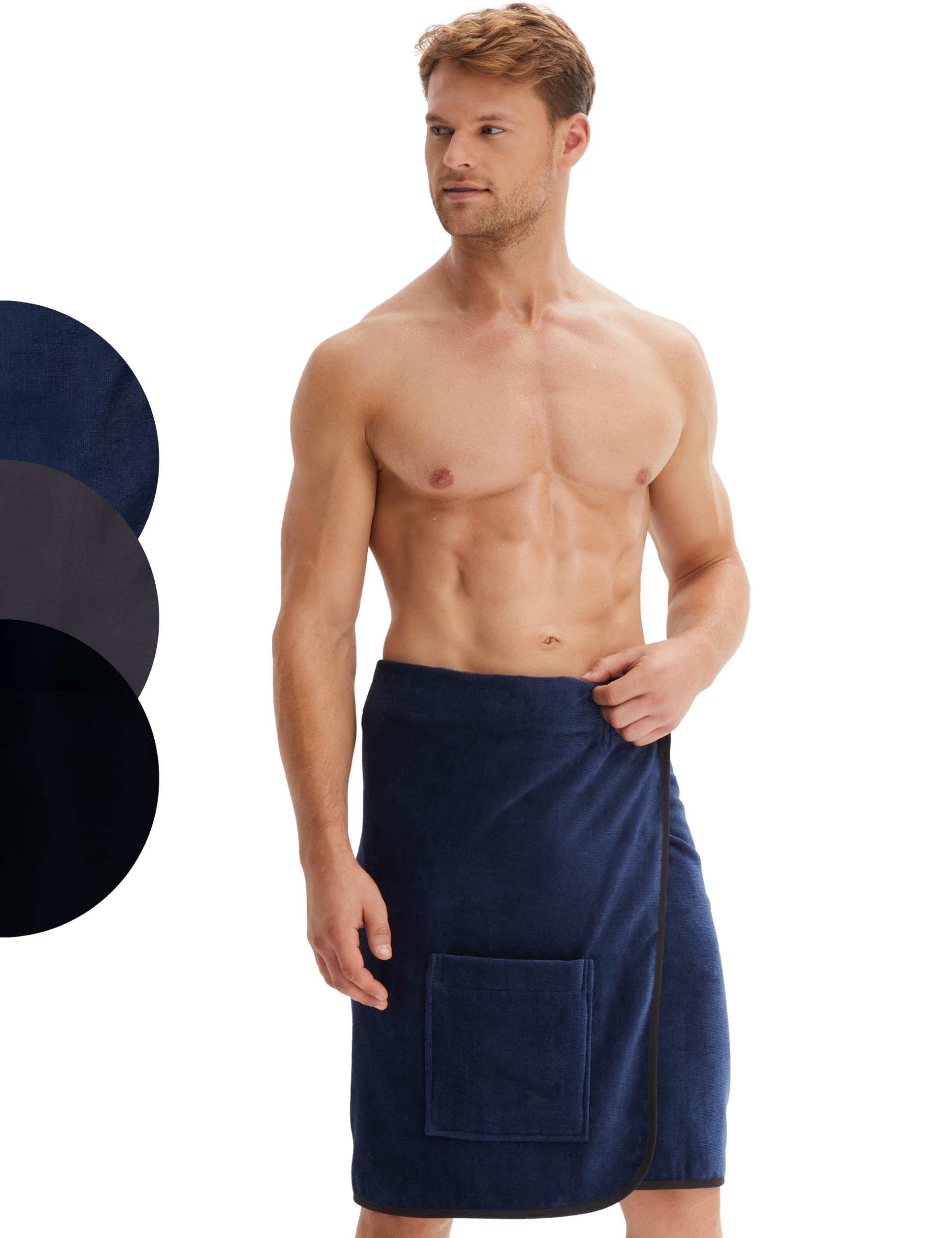 Morgenstern Changing Towel Sauna Sports Men blue 23"/60 cm long Cotton Hook and Loop Fastener on Waist