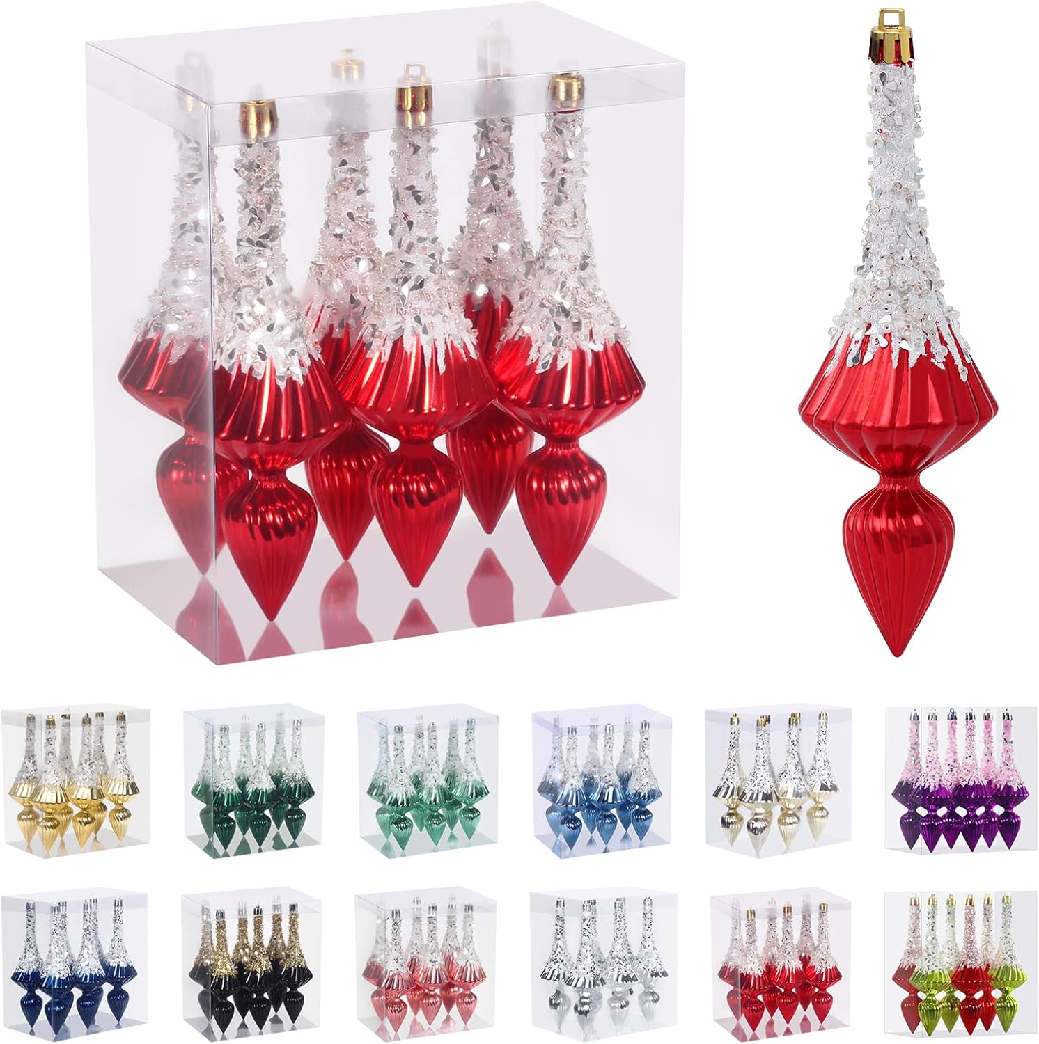 Ornaments - RoseCraft Christmas Ornaments Set, 6.3Inch Plastic Shatterproof Christmas Ball Hanging Ornaments for Xmas Tree Decorations, for Indoor Home Thanksgiving Halloween Party Decor - 6Pcs / Red.