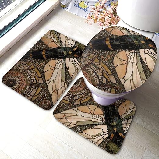 Amazon Com Carwayii Bathroom Antiskid Pad Dragonfly Rug Mats Set 3 Piece For Non Slip Bathroom Rug Shag Shower Mat Machine Washable Set For Living Room Office Home One Size Home Kitchen