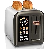 SEEDEEM Toaster 2 Slice, Full Touch Control Stainless Toaster, LCD Display, 50% Faster Heating Speed, 6 Bread Type, 7 Shade Setting, 1.5''Wide Slots, Removable Crumb Tray, 1350W, Dark Metallic