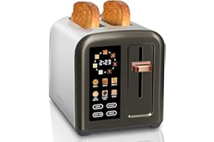 SEEDEEM Toaster 2 Slice, Stainless Steel Bread Toaster with LCD Display and Touch Buttons, 50% Faster Heating Speed, 6 Bread 