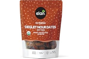 Elan Organic Pitted Dates, 6.5 oz, Naturally Sweet Dried Fruits, No Pits, No Sugar Added, No Sulphites, Non-GMO, Vegan, Gluten-Free, Kosher, Deglet Noor Dried Dates