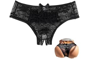 sunshinelady Women Lace Panties Cheeky Crotchless Underwear with Cute Bow Sexy Floral Briefs Plus Size (Gift Box) S-4XL