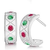 Moissanite Emerald Ruby Sparkle Chunky Wide Hoop Earrings for Women, Solid 925 Sterling Silver, Gorgeous Half Hoop Earrings, Christmas Anniversary Mother's Day Jewelry