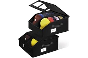 RZMAYIS 2 Pack Hat Storage for Baseball Caps-Holds Up to 48 Caps, Hat Organizer for Closet Stackable Hat Box with Cardboard, Dustproof Baseball Cap Organizer with 2 Handles for Home Travel (Black, 2Pack)