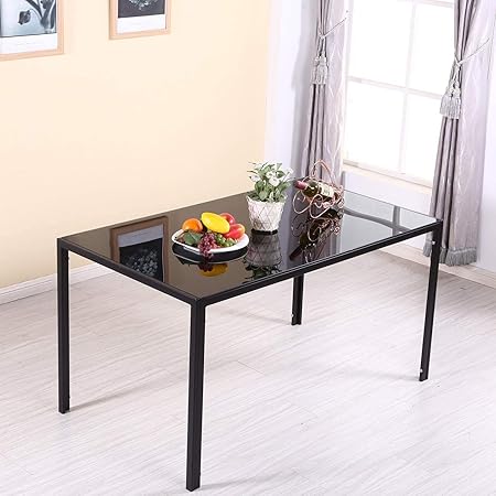 Black Dining Table Rectangular Glass Dining Room Table With Metal Legs For 2 6 People Modern Simple 120cm Kitchen Table For Dining Guest Reception Amazon Co Uk Kitchen Home