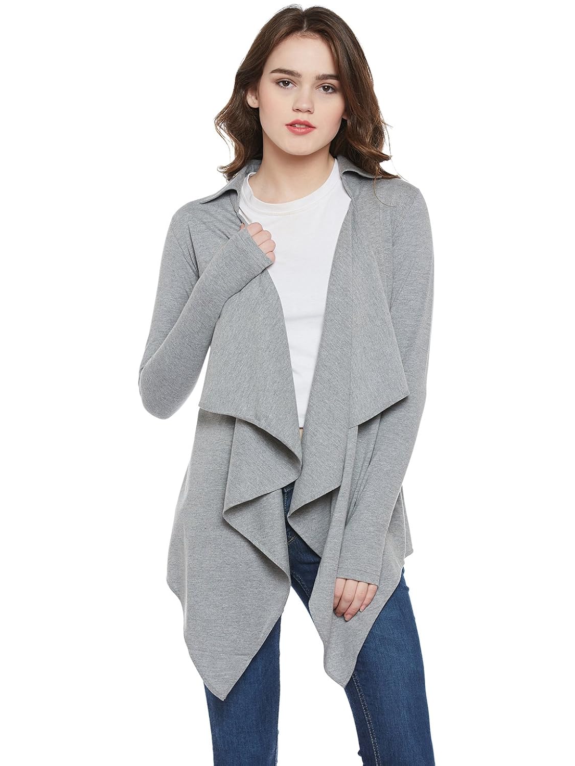 hypernation grey color cotton waterfall shrug for women