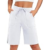 SPECIALMAGIC Cotton Sweat Shorts with Pockets for Women 10" Athletic Lounge Sports Workout Bermuda Knee Shorts