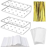 Fox Claw 2 Packs Lollipop Holder Cake Pop Stand Display 100PCS Clear Treats Bags 100PCS Lollipop Sticks and 100PCS Gold Metal