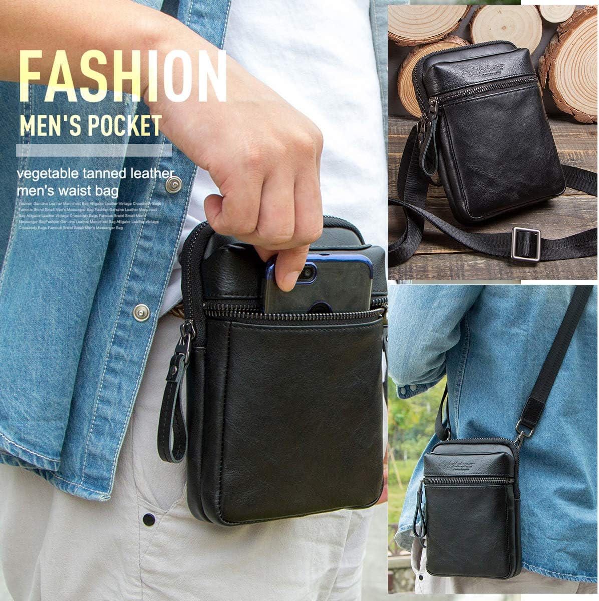 Contacts Cuir véritable Hommes Petit Messager Ceinture Sac ...