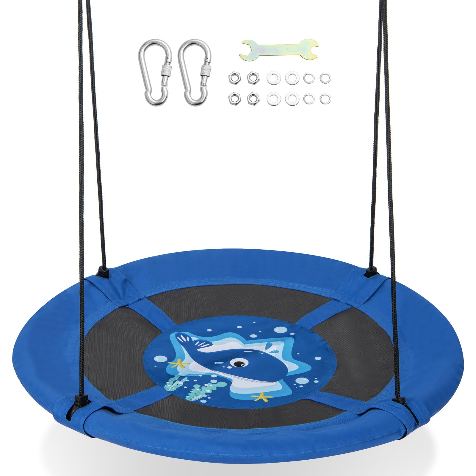 Costzon 40” Saucer Tree Swing for Kids, Flying Saucer Swing with Carabiners, Adjustable Hanging Ropes, Waterproof 600D Oxford Cloth, Safe Round Swing for Outdoor, Playground, Backyard (Blue Whale) Image