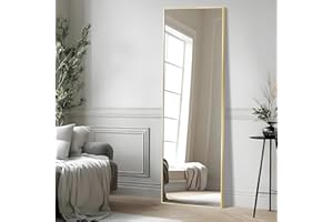 PUZONJIG 55x15'' Rectangle Full Length Mirror Wall Mounted, Long Gold Standing Floor Mirror, Full Body Tempered Glass Mirror with Aluminum Frame for Bedroom, Living Room, Bathroom, Entryway Decor