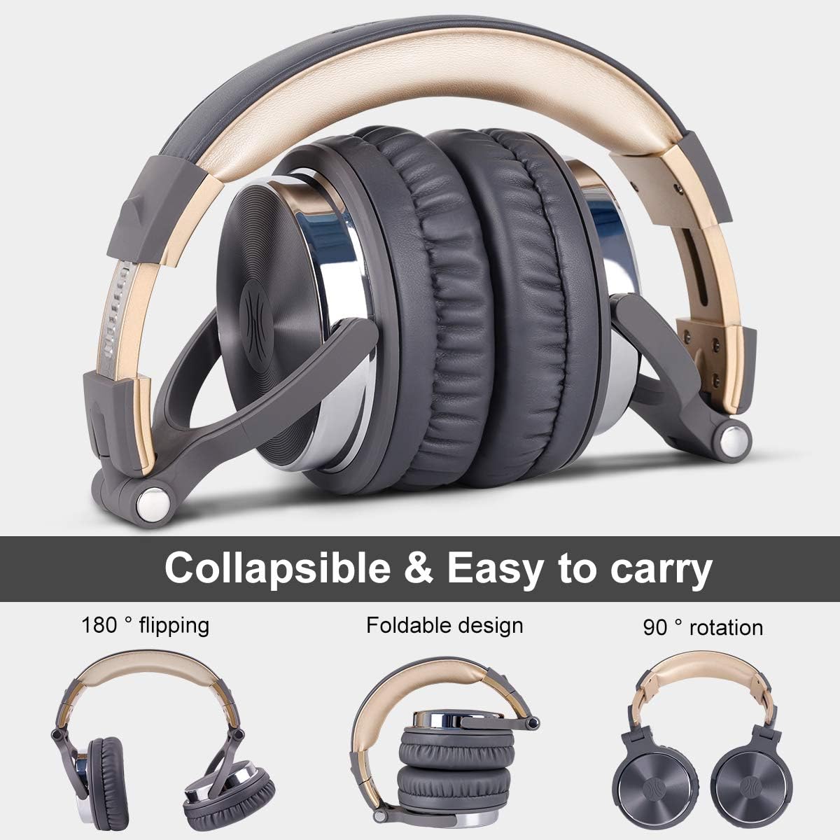 OneOdio Over Ear Headphone, Wired Bass Headsets with 50mm Driver, Foldable Lightweight Headphones with Shareport and Mic for Recording Monitoring Mixing Podcast Guitar PC TV - (Grey): Home Audio & Theater