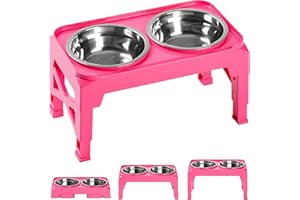 Hubulk Elevated Dog Bowls with 2 Stainless Steel Dog Food & Water Raised Bowls with No Spill Edge Non-Slip Stand Adjusts to 3 Heights(2.75", 6.0", 7.5") for Small Medium Dogs and Pet