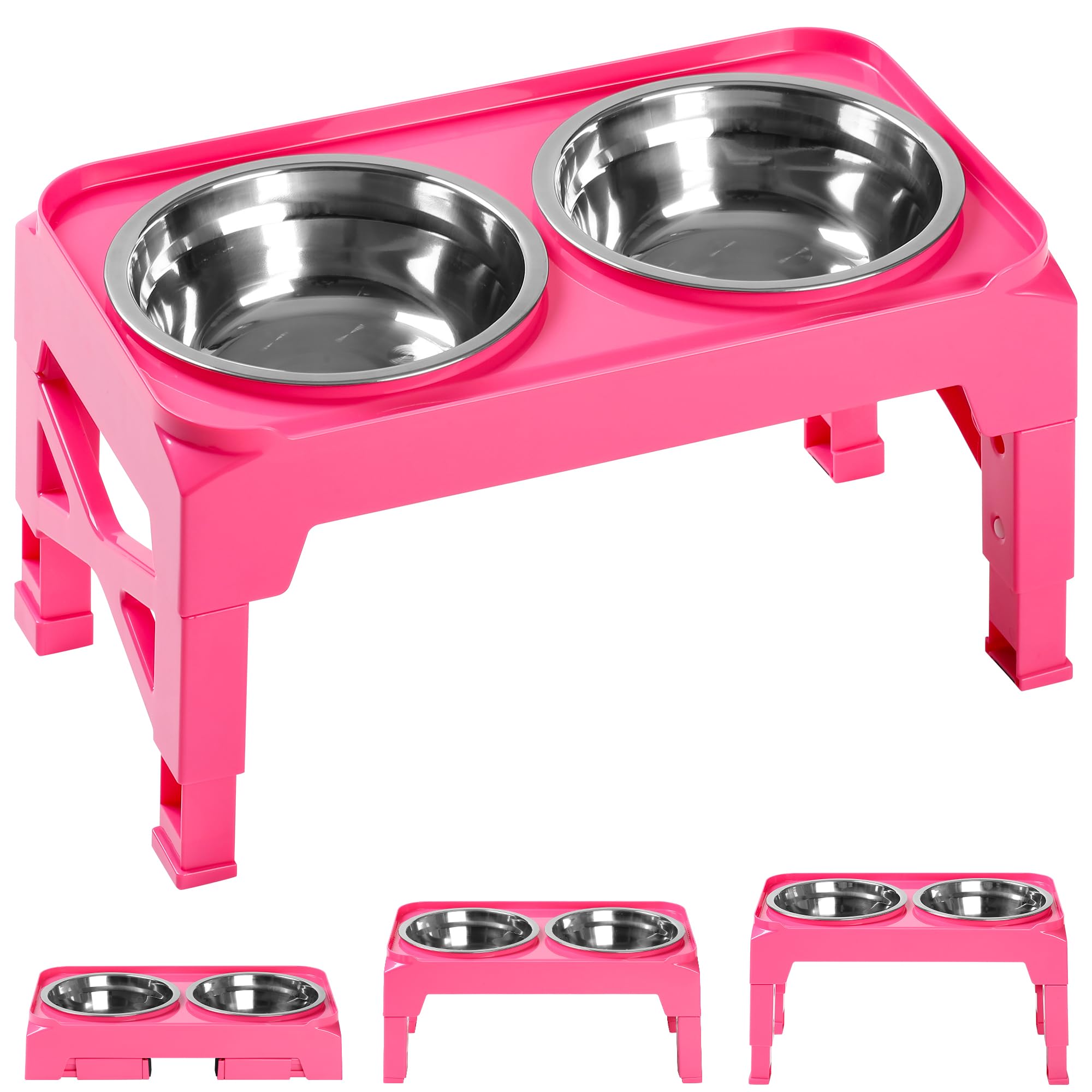 Photo 1 of Hubulk Elevated Dog Bowls with 2 Stainless Steel Dog Food & Water Raised Bowls with No Spill Edge Non-Slip Stand Adjusts to 3 Heights(2.75", 6.0", 7.5") for Small Medium Dogs and Pet