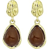 Irregular Amber Earrings for Women Geometric Brown Earrings Gold Statement Earring Asymmetric Crystal Earrings Trendy Vintage Jewelry
