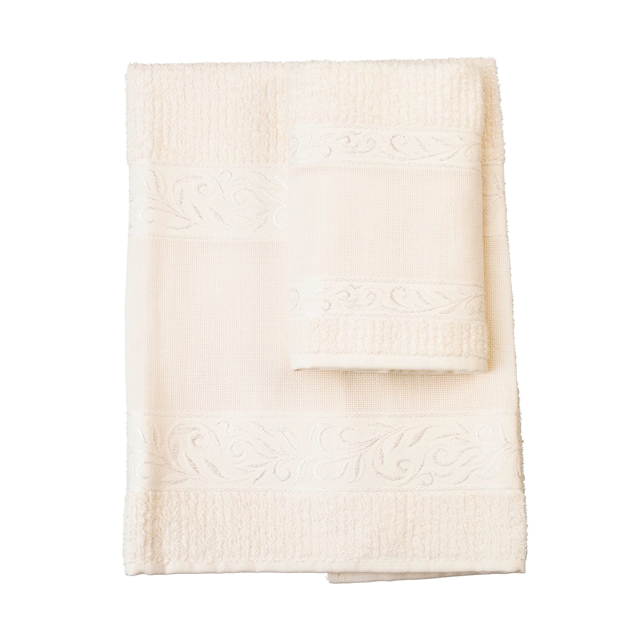 FILET - Guest Towel Set with Aida Insert for Embroidery, Made of 100% Cotton Terry Towelling, Soft and Absorbent, Gentle on The Skin, 100% Made in Italy, Solid Colour, Ivory