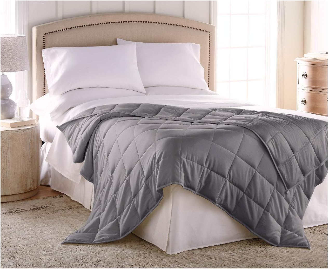 Harmonia King Size Weighted Blanket Adult 30 lbs :: Cotton Shell, Glass Bead Fill, 80" x 86", Dark Gray + Minky Duvet Cover, Weighted Blanket King for Adults 30 lbs