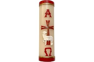 ANGELITOS DE MEXICO Handmade Paschal Red Candle Alpha Omega Cross Sheep