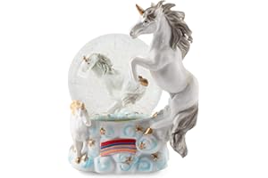 Elanze Designs Mystical Unicorns Tabletop Dresser Nightstand Figurine Decoration 100MM Sturdy Glitter Water Wind Up Musical Snow Globe Plays Tune You are My Sunshine