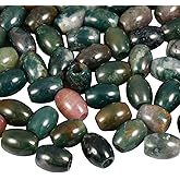 TUMBEELLUWA Stone Bead for Jewelry Making, Healing Crystal Large Hole Oval Shape Loose Beads Pack of 15, Indian Agate