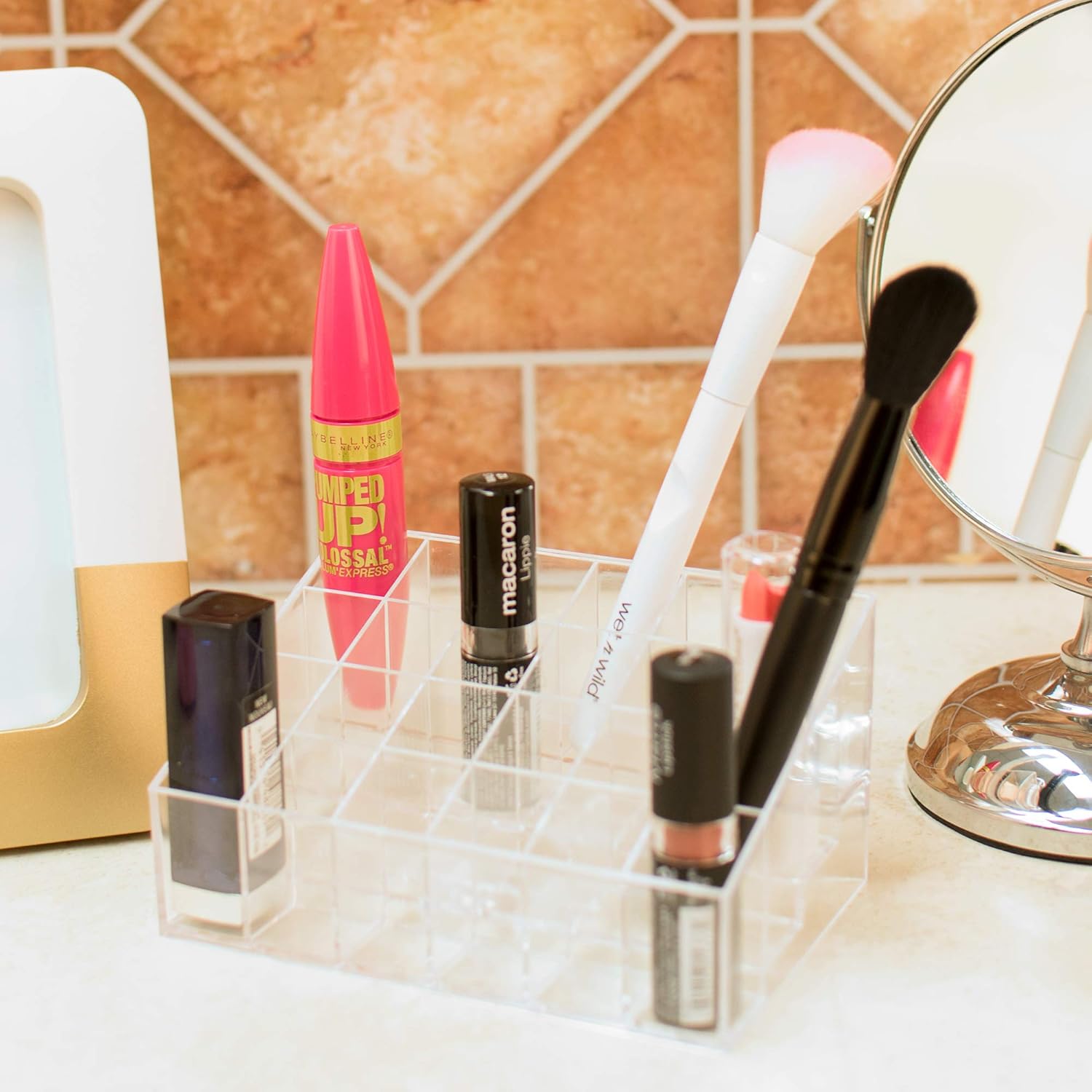 Transparent Cosmetic Makeup Organizer for Lipstick, Brushes, Bottles, and More. Clear Case Display Rack Holder: Home & Kitchen