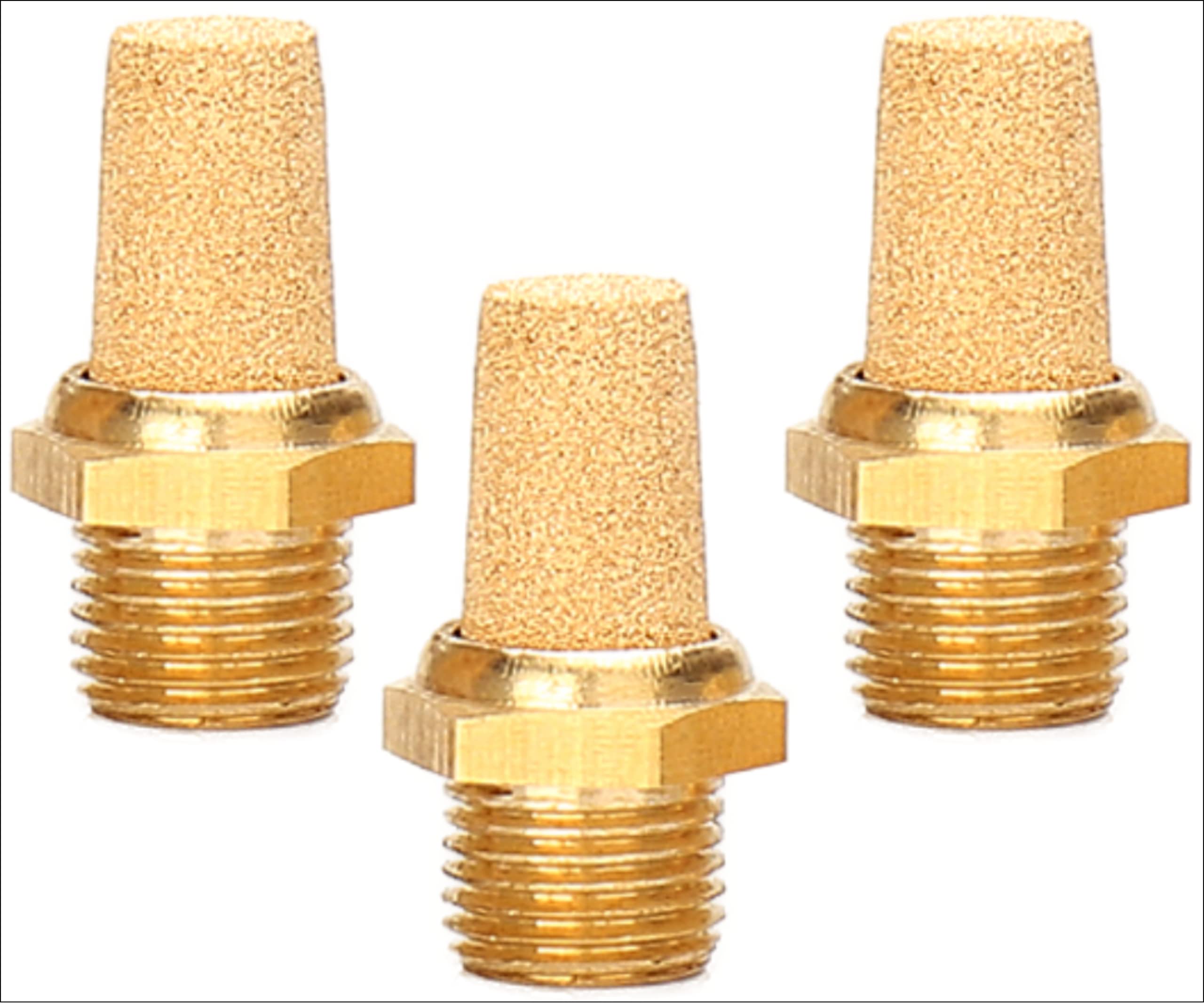 Pneumatic Silencer Sintered Bronze 3/8 Inch Set of 3 Industrial Quality