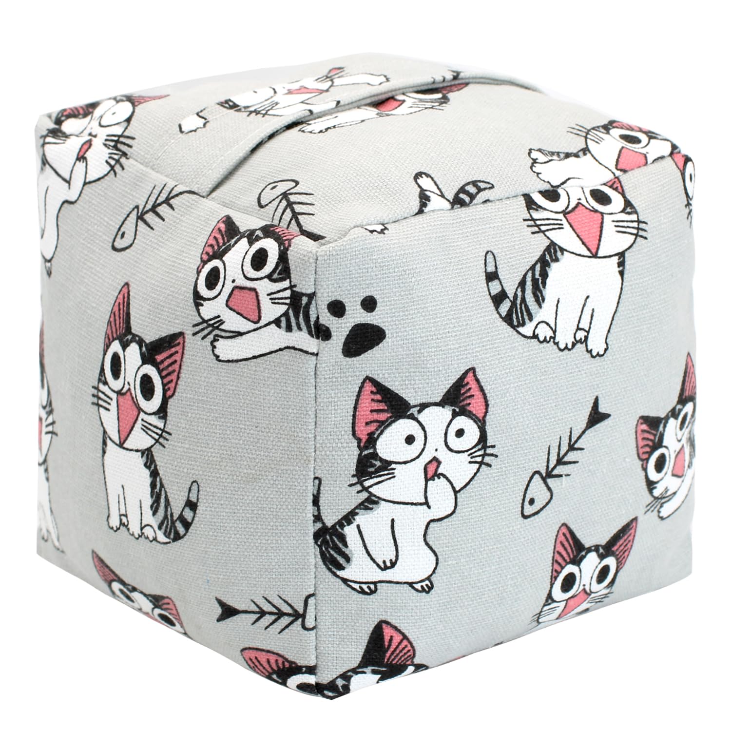 Decorative Door Stopper, Weighted Fabric Door Stopper with Handle, Heavy-Duty Square Door Floor Stop for Bedroom, Living Room, Interior, Doors (Cat)