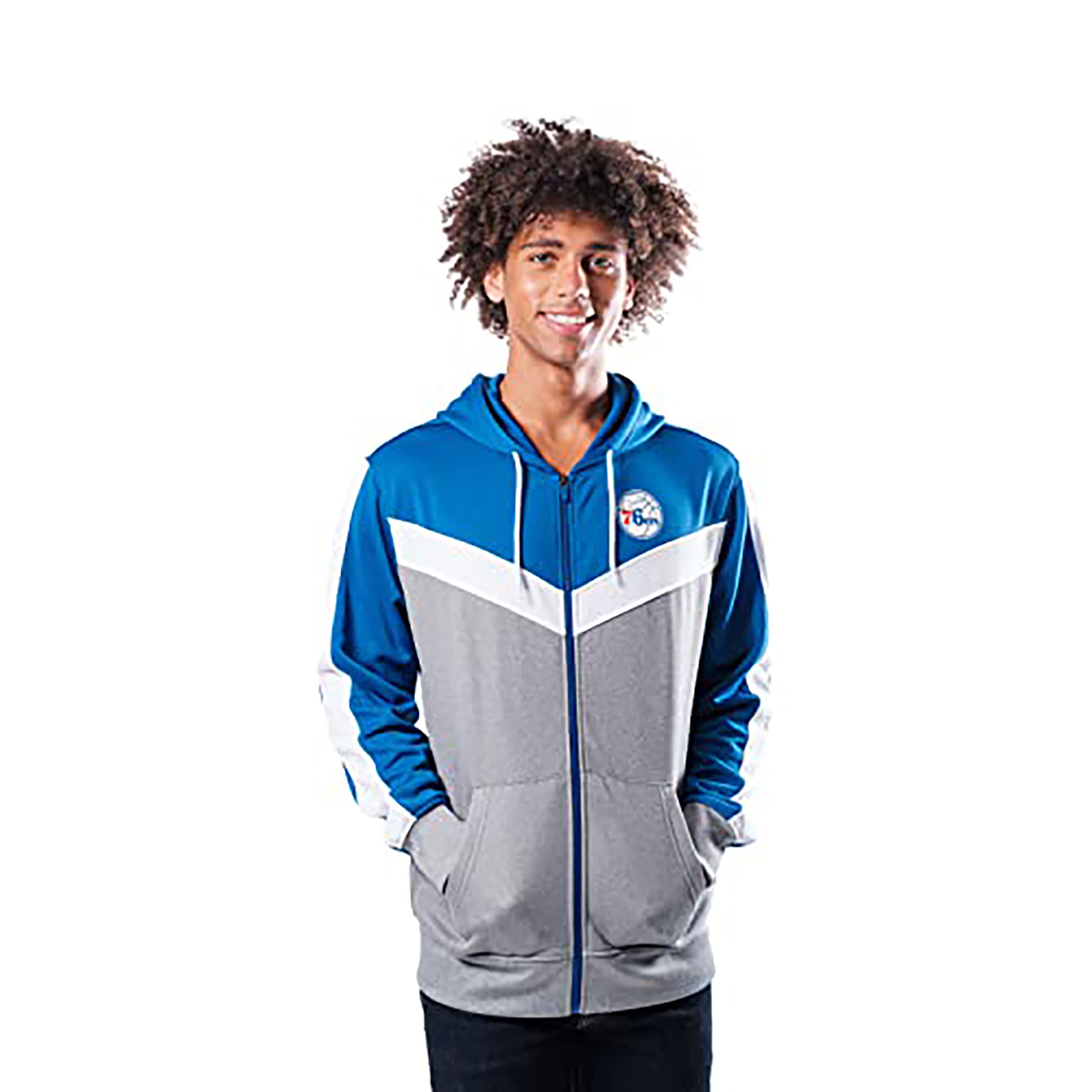 Ultra Game NBA Official Men’s Contrast Back Cut Full Zip Hoodie Sweatshirt - Unisex, Philadelphia 76ers, Team Color, XX-Large Image