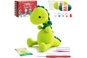 MAGIMUSE Crochet Kit for Beginners, Crochet Starter Kits for Adults and Kids Amigurumi Craft Knitting Crochet Animals Kits Gift with Step-by-Step Video Tutorials, Christmas Green Dinosaur (40%+ Yarn)