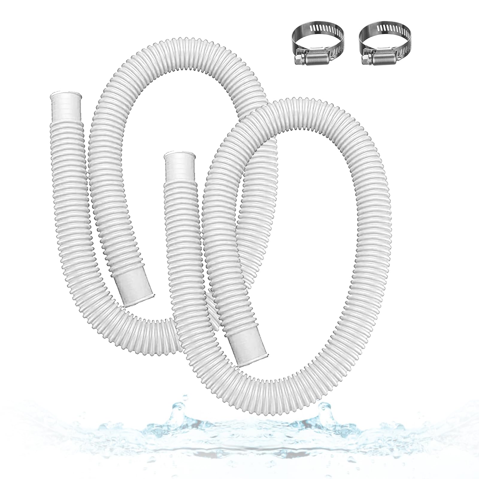 Photo 1 of 1.5" x 59" Pool Hoses for Above Ground Pools – 2-Pack Pool Pump Replacement Hose with 8 Clamps, Compatible with Intex, Coleman, Summer Waves Pool Pumps & Filters (White 2pcs-1.5“)