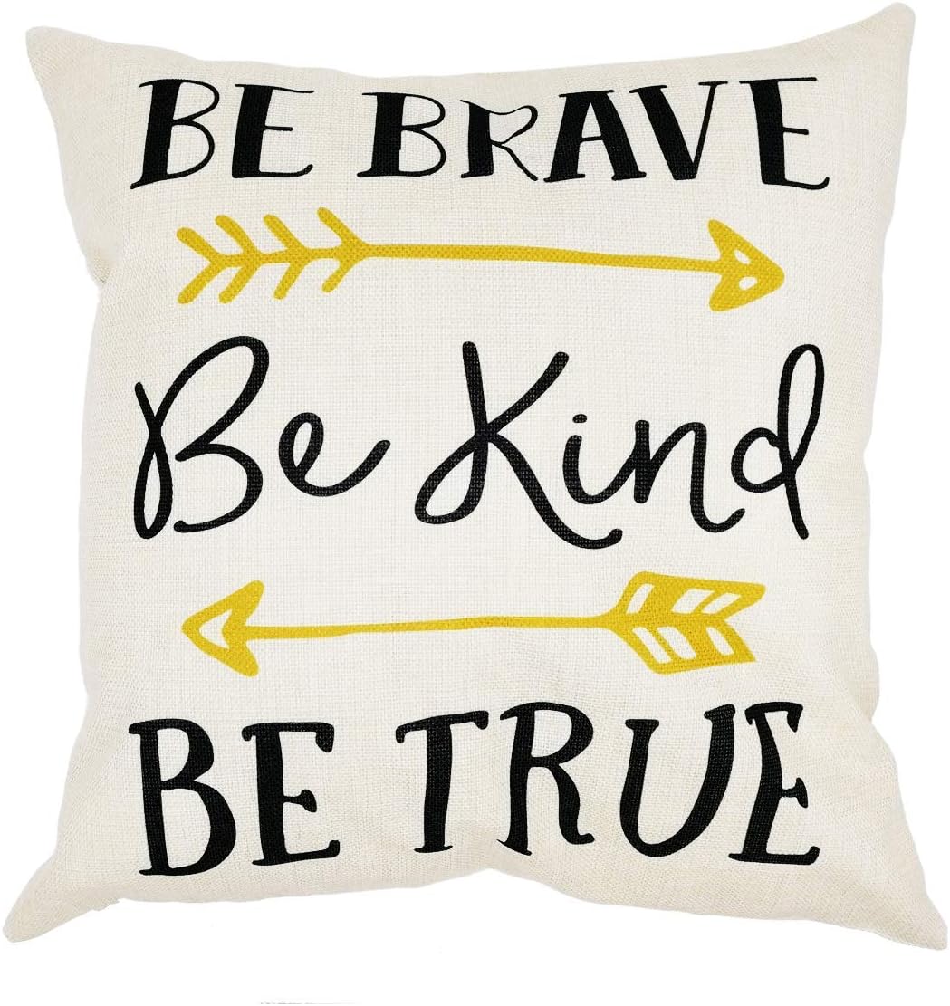 Arundeal Be Brave Be Kind Be True Arrow 18 x 18 Inch Cotton Linen Square Throw Pillow Cases Cushion Cover