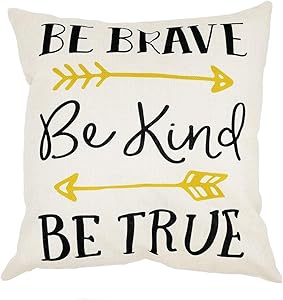 Arundeal Be Brave Be Kind Be True Arrow 18 x 18 Inch Cotton Linen Square Throw Pillow Cases Cushion Cover