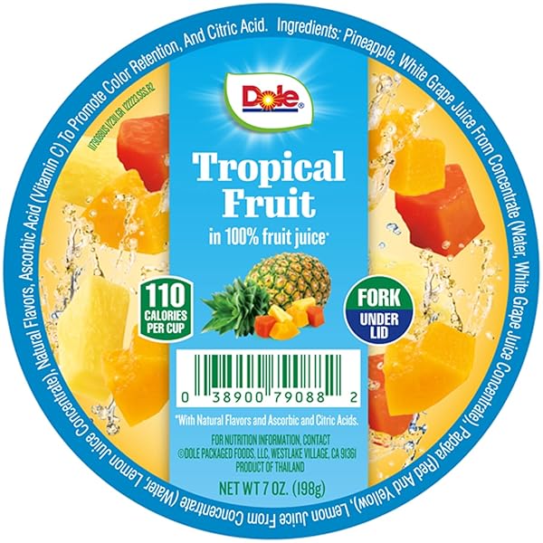 DOLE FRUIT BOWLS TROPICAL FRUIT IN 100% JUICE SNACKS, 7OZ 12 TOTAL CUPS, GLUTEN & DAIRY FREE, BULK LUNCH SNACKS FOR KIDS & ADULTS