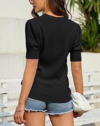 Bodosalia Womens Puff Short Sleeve Sweater Casual