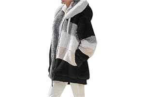 Contrasting Lamb Wool Padded Coat Winter Fur Fluffy Hooded Fuzzy Jacket with Pockets for Women