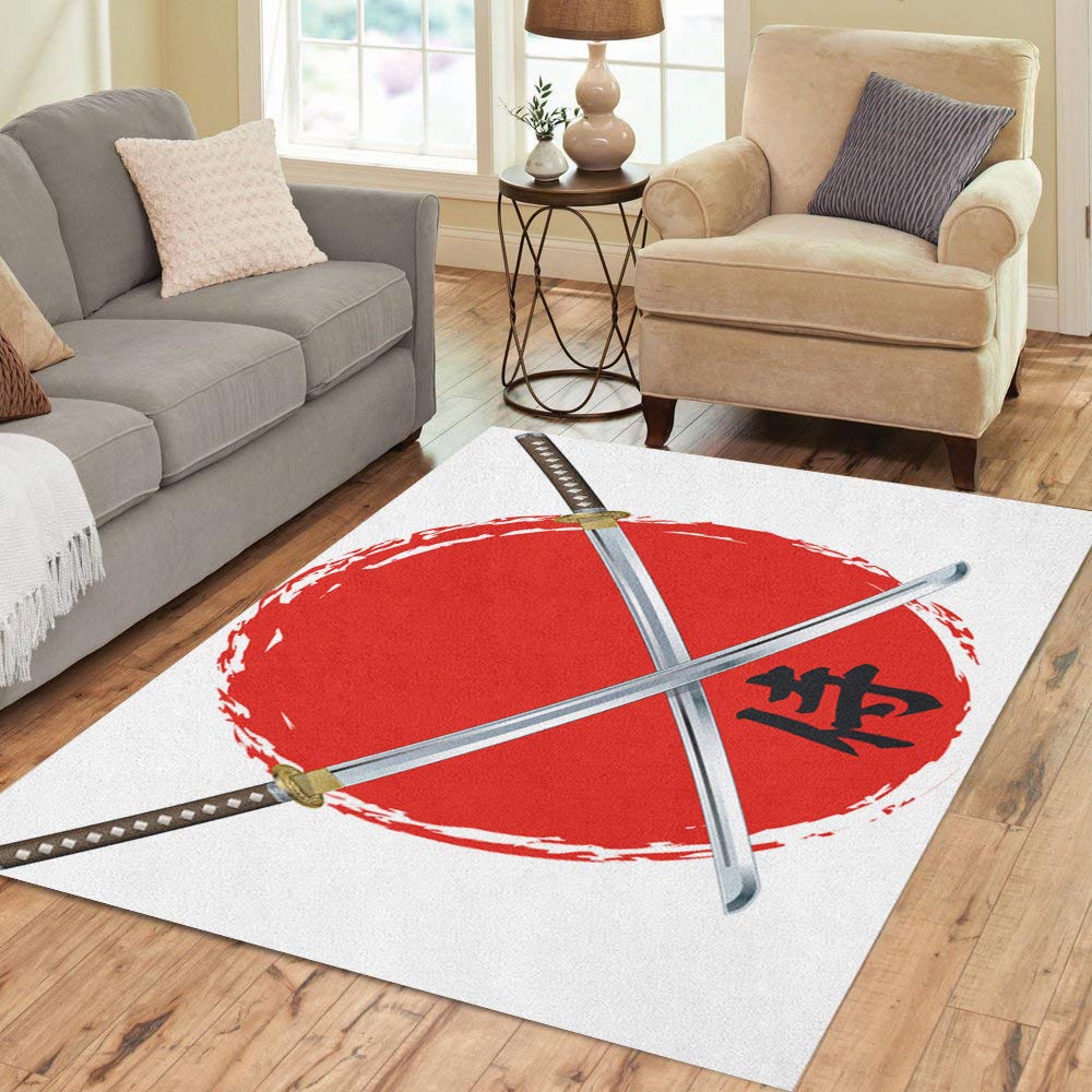 Semtomn Area Rug 2' X 3' Katana Samurai Swords and Text Japan Japanese Ninja Warrior Home Decor Collection Floor Rugs Carpet for Living Room Bedroom Dining Room