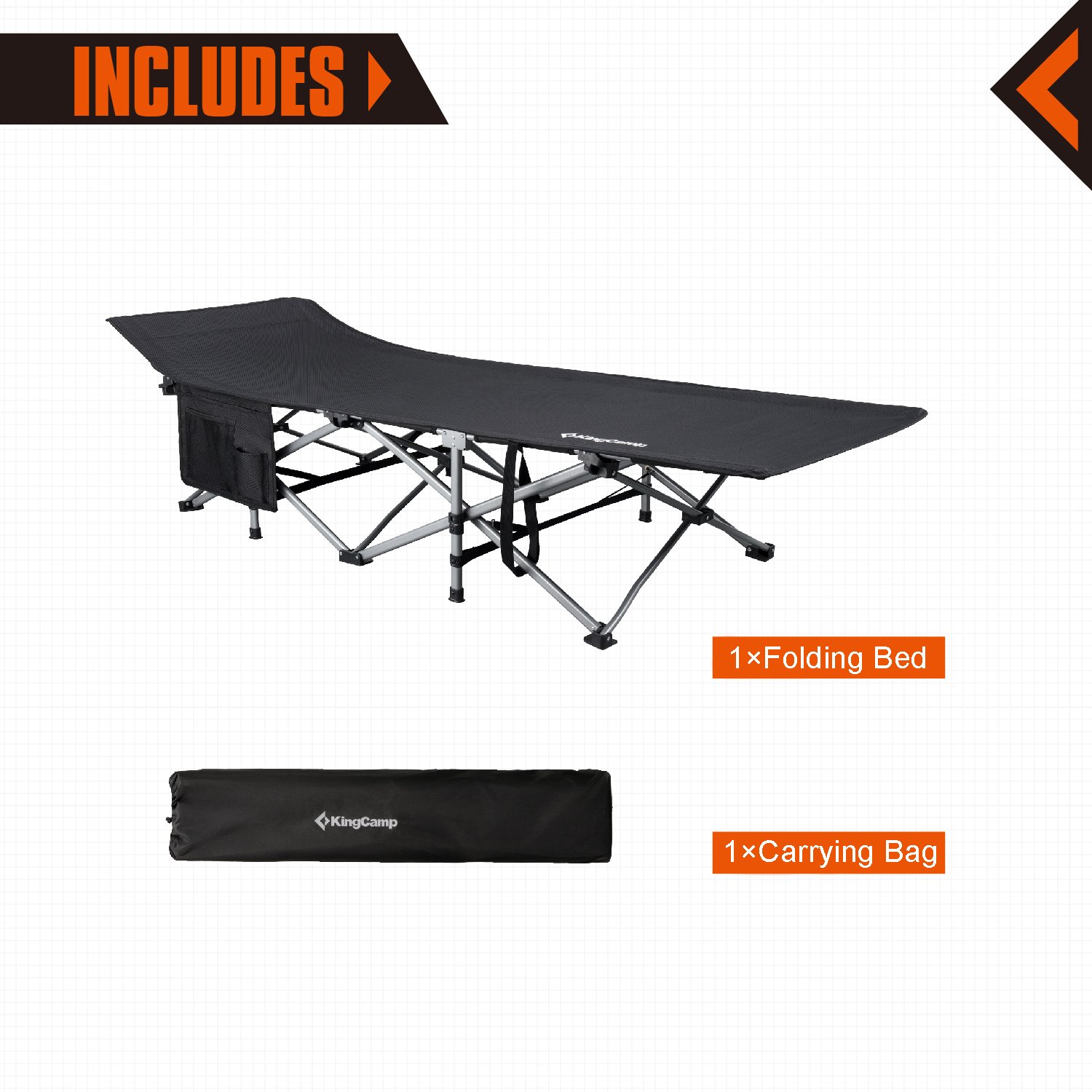 Automotive Cots KingCamp Camping Cot XL Oversized Heavy Duty Folding